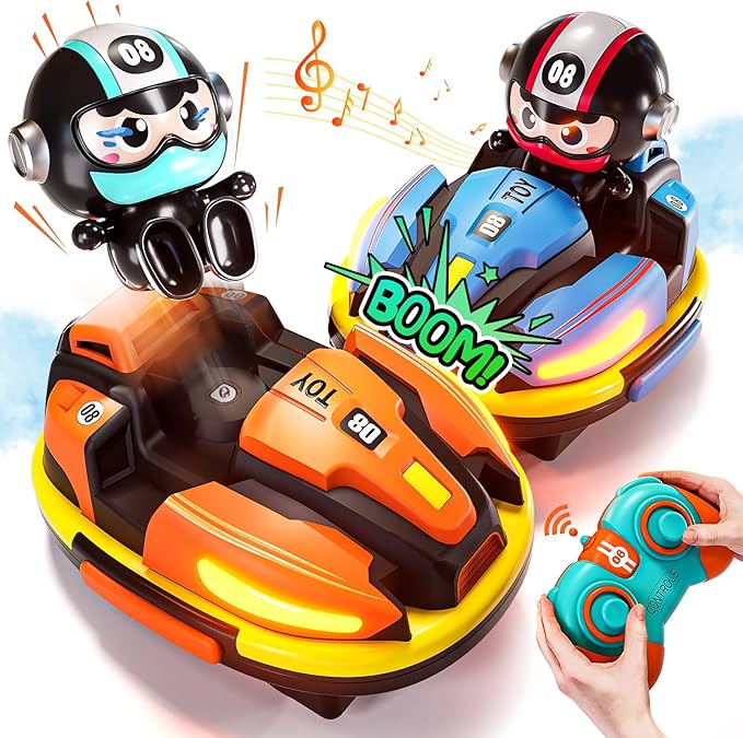 RC Bumper Cars Set for 2 Players 2.4 GHz Remote Control Battle Race Cars With Light &amp Music Toys for Toddlers Girls Boys Age 1-5 Years Christmas Birthday Gift