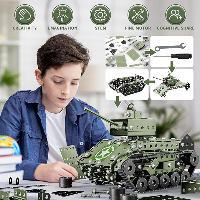 Lucky Doug STEM Building Projects Model Army Tank Set - 284 Pieces STEM Project Building Toys for Kids Ages 8-12 Assembly Science Kit Educational Toys Gift for Kids Boys 7 8 9 10 11 12-16 Years Old