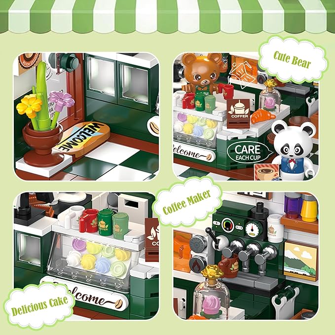 Friends House Building Block Set Bear Cafe Shop Business City View Small Brick Model Mini Construction Toy Hobbies Christmas Birthday Gift for Teens Children Kids Boys Girls 6+ 527pcs