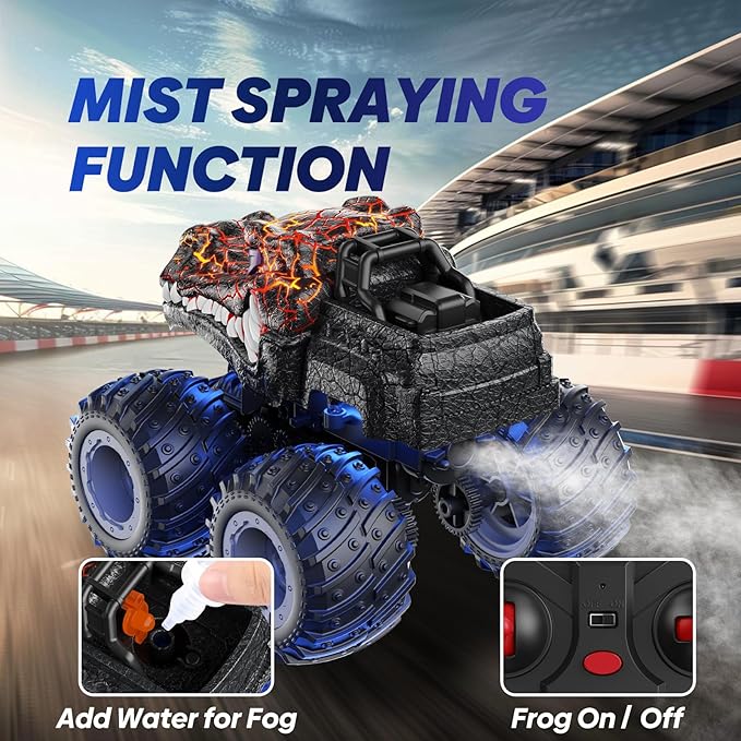 Remote Control Monster Car 2.4GHz RC Crocodile Monster Truck Toys for 3 4 5 6 7 8 Years Old Boys Kids All Terrain RC Truck Off Road with Spray Light Rechargeable Battery Christmas Birthday Gifts