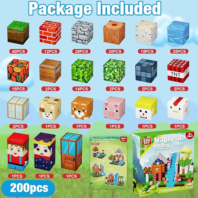200PCS Magnetic Blocks Magnetic Building Cube Toys for Kids STEM Montessori Stacking Sensory Education Toys for Toddlers Building World Set Christmas Birthday Gifts for Kids Age 3 4 5 6 7 8 9 10