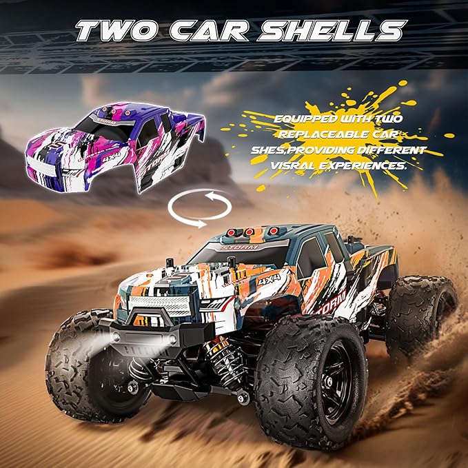 YESHIN 1:18 Scale All Terrain RC Car 40 KPH High Speed 4WD Electric Vehicle with 2.4 GHz Remote Control 4X4 Waterproof Off-Road Truck with Two Rechargeable Batteries Two Shells