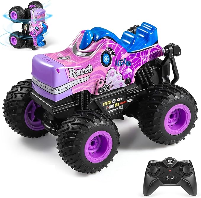 DYODYORC Remote Control Car 2.4Ghz All Terrain Monster Truck RC Truck with Music 3 Lighting Effects 360 Stunt Capable 2 Batteries Ready to Run Toy Gifts for Boys and Girls (Pink)