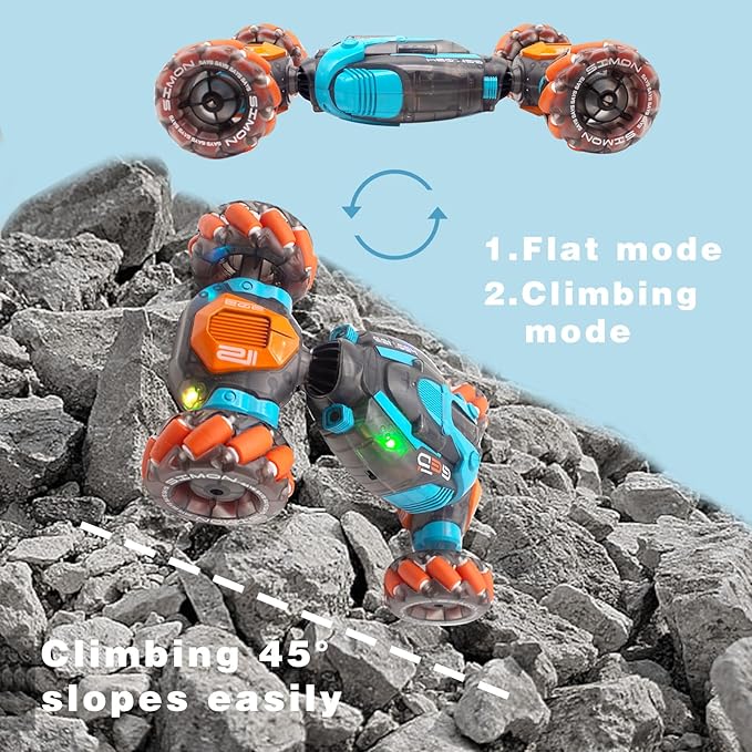 Gesture Sensing RC Stunt Car 4WD Hand Controlled Rc Car for Kids Ages 6-13 Remote Control Toys Torsion Drift Stunt Cars with Lights &amp Music Cool Birthday Gift for Boys Girls (Blue/Orange)