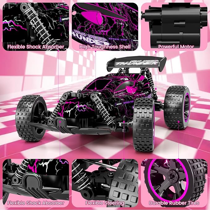 Tecnock RC Cars for Kids 1:18 Scale 2WD RC Car with LED Lights 2.4GHz Remote Control Car with USB-C Easy Charging &amp 50 Mins Playtime Toys Gifts for Boys &amp Girls Ages 8-12