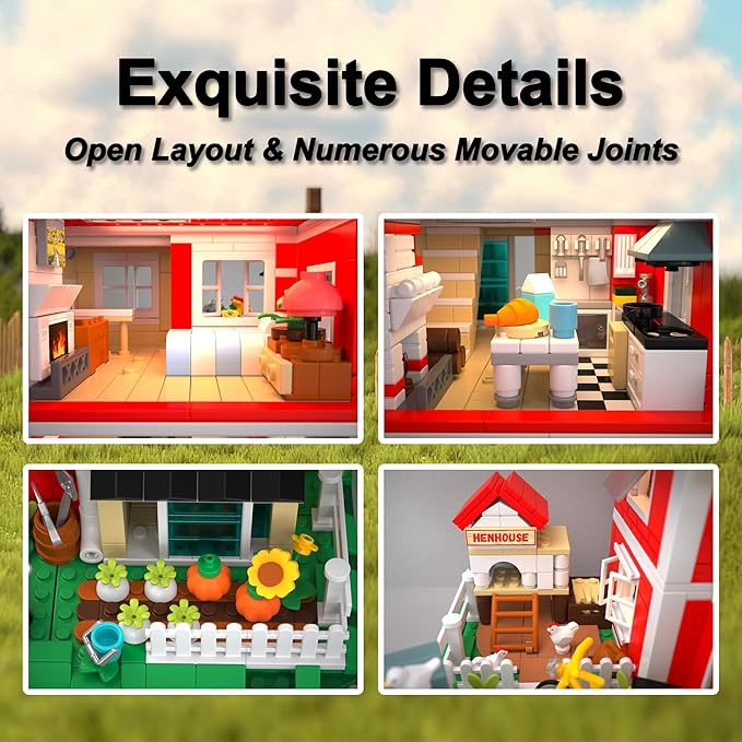 Farmhouse Building Sets Ranch Cottage Toy Buildings Blocks for Adults LED Lights Model Building Kits Birthday Office Home Decor for Boys Girls Teens 14+ 1268PCS