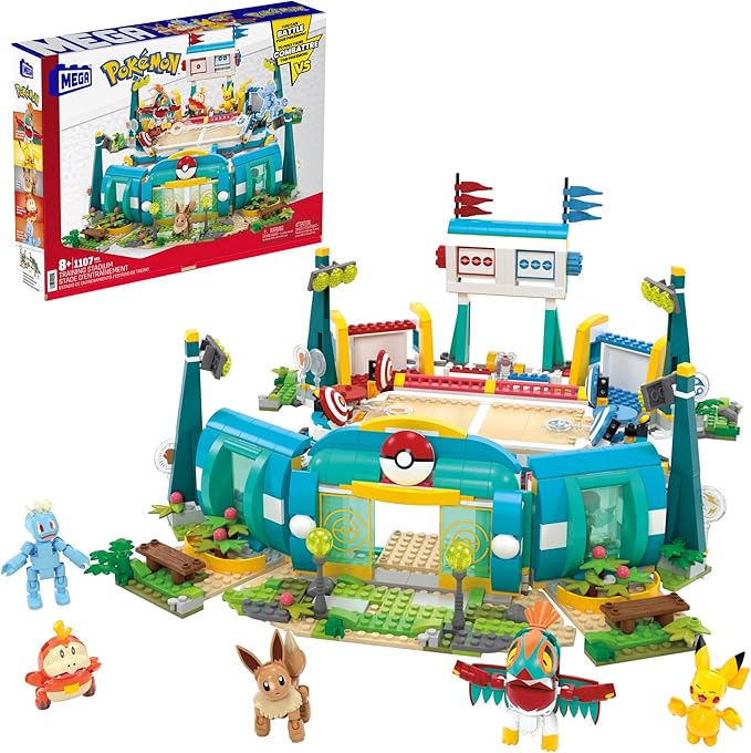 MEGA Pokémon Building Toys Set Training Stadium with 1101 Pieces 5 Poseable Characters and Battle Play for Kids
