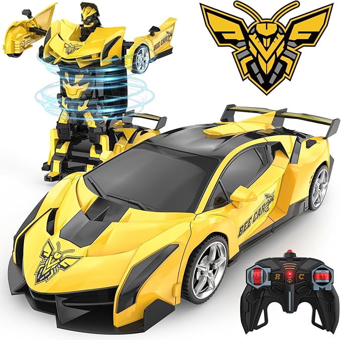 BLUEJAY Transform Rc Cars for Boys 4-7 8-12 2.4Ghz Remote Control Car 1:18 Scale Transforming Robot One-Button Deformation 360° Rotation Car Toy Gifts for Boys 3-5