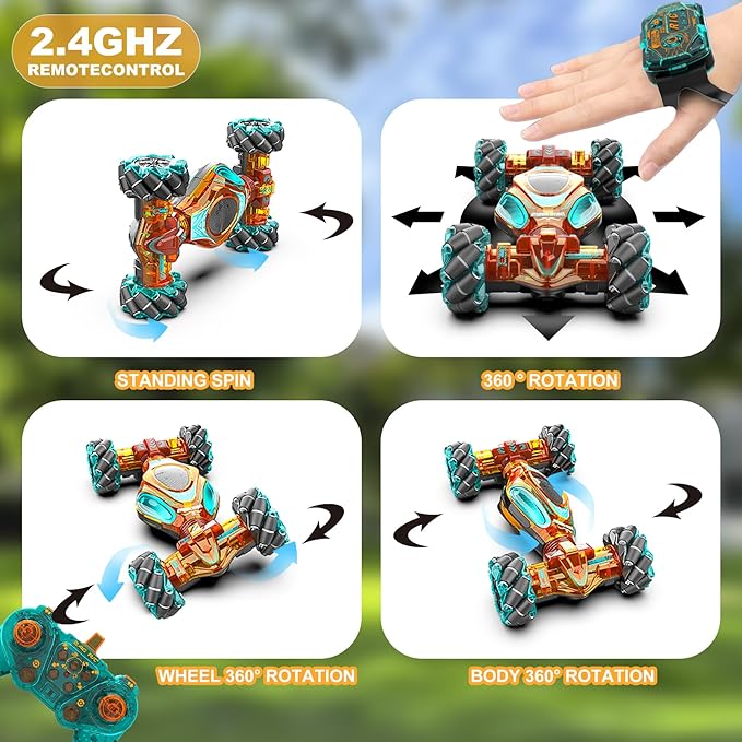 RC Cars 1:12 Gesture Sensing Stunt Car Toys for Boys Girls 6-12 Year Old 4WD Hand Remote Control Toy 360° Rotate Transform Off-Road Drift with Lights Sound Birthday Xmas Gifts for Kids