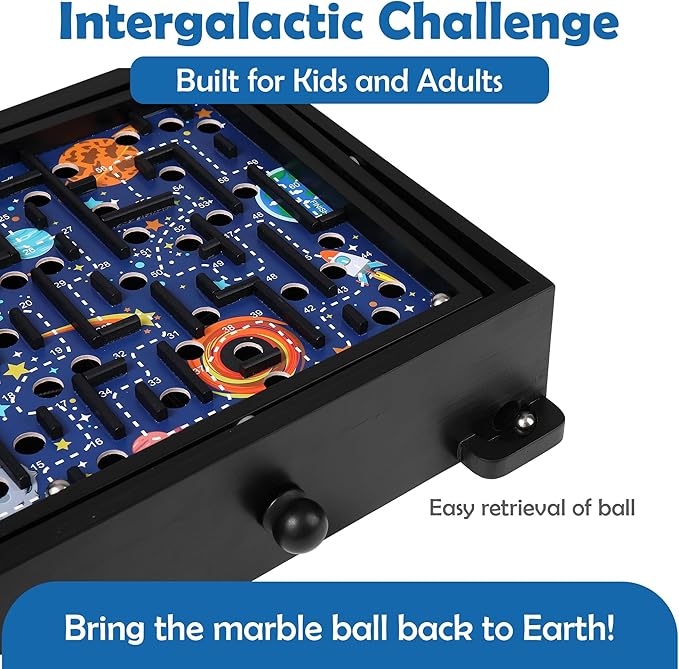 'STERLING Games Wooden Labyrinth Space Shuttle Theme Tilt Maze Game with Marble Ball and 60 Waypoints for 6 Years Up 13.5 x 13 Board
