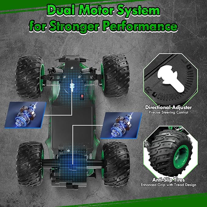 Remote Control Car 1:18 Rc Cars All-Terrain RC Truck with LED Light 20KM/H Rechargeable 2WD 2.4GHz Sturdy PVC Shell Remote Control Truck for Boys 4-7 8-12 Beginner (Green)