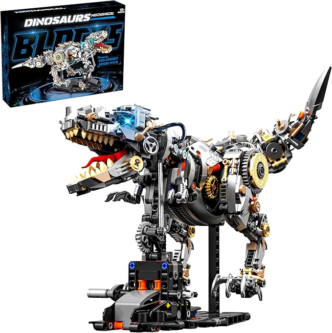 Mechanical Dinosaur Tyrannosaurus Rex Building Block Set with Lights Home Decoration Compatible with Lego Sets Creative Birthday Gift for Adultsand Ages 14+（1268 PCS）