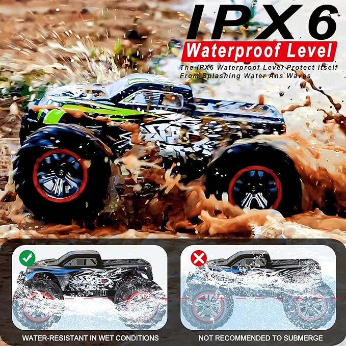 1/10 RTR Fast RC Cars30mph Hobby Electric Off-Road Monster TruckWaterproof High Speed RC Car 4WD Blue Remote Control Car with Two Rechargeable Batteries