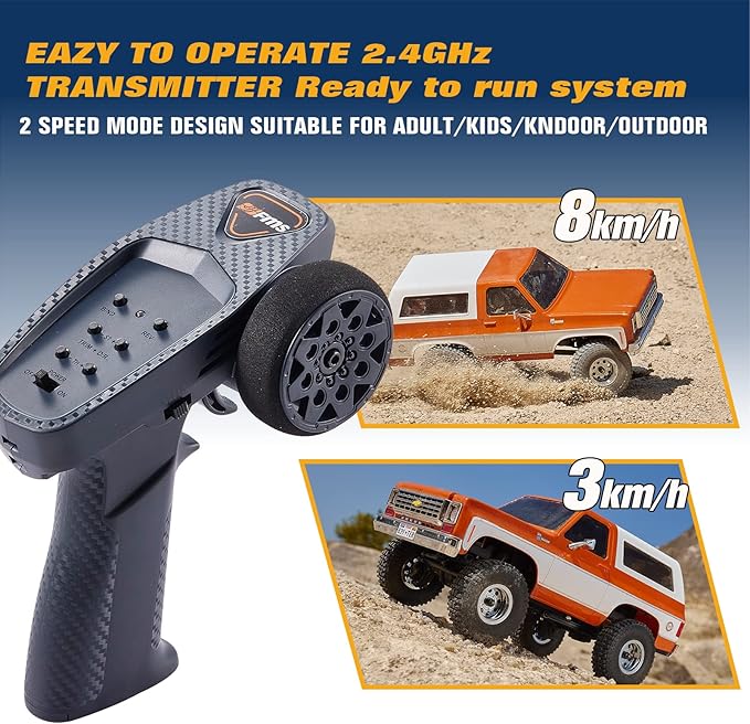 EAZYRC X FMS 1/24 Chevy K5 Blazer 1976s RC Truck RTR Orange with Lisense RC Crawler 4WD 5Km+ 2-Speed Transmission RC Car Off-Road VehiclePlay as Soon as You get it（Orange）
