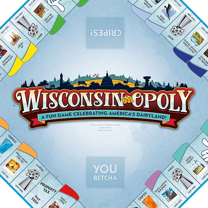 Late for The Sky Wisconsin-Opoly Board Game – Family Strategy Party Game for 2-6 Players Ages 8+ – Buy Properties Build Cabins &amp Lodges – Wisconsin Gift