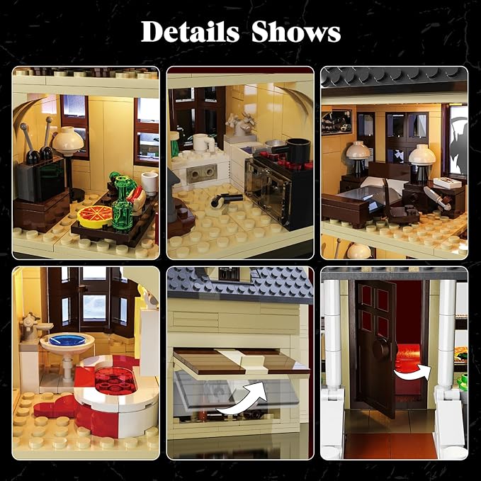 Horror House Building Block Set Scary Movie Haunted House Model Compatible with Lego Horror House Building Toy Halloween Decoration Gift for Man Woman or Horror Film Fans 18+(1275Pcs)