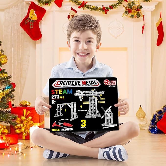 Building Toys Model Set 273PCS - Tower Crane Frame Crane &amp Windmill 3 in 1 Metal Kit DIY Building STEM Projects Educational Assembly Metal Toys