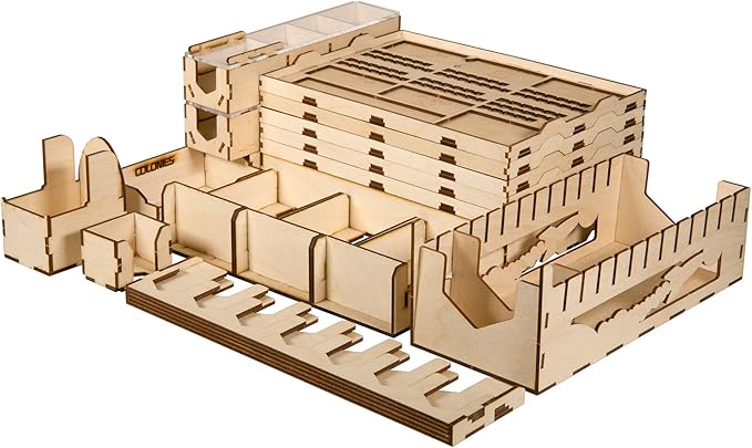 The Broken Token Terraforming Mars Compatible Complete Game Organizer - Wood Storage Box with Multiple Trays &amp Card Shoe - Wooden Game Organizer