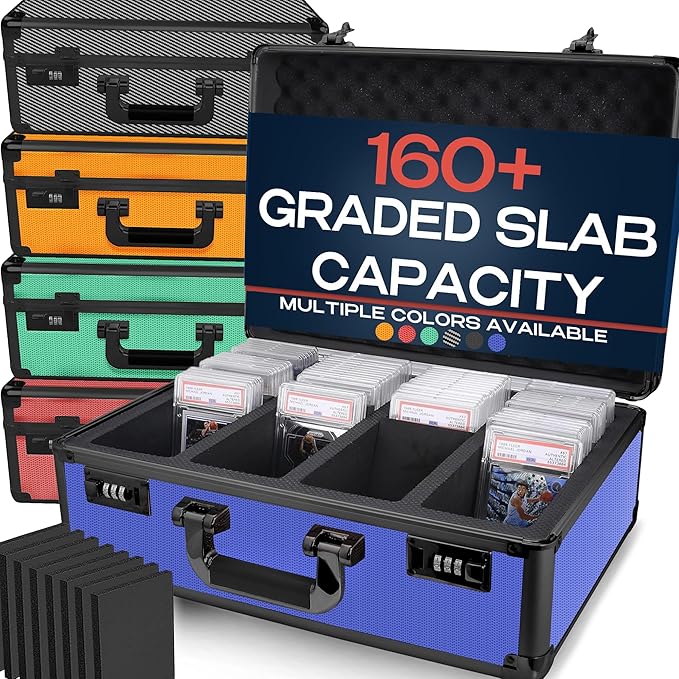 VALUN BLUE 160+ Slab Graded Card Storage Box (4 ROWS) Durable Sports PSA Card Storage Box - Organizer Slab for Your Collection - For Baseball Football TCG MTG Cards - Top Loader Design