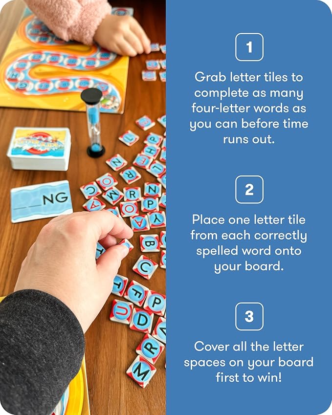 SimplyFun Letter Slide - Enhance Vocabulary and Language Skills with This Educational Game Focused on Spelling Consonants &amp Vowels Fun for 2-4 Players Ages 7 &amp Up