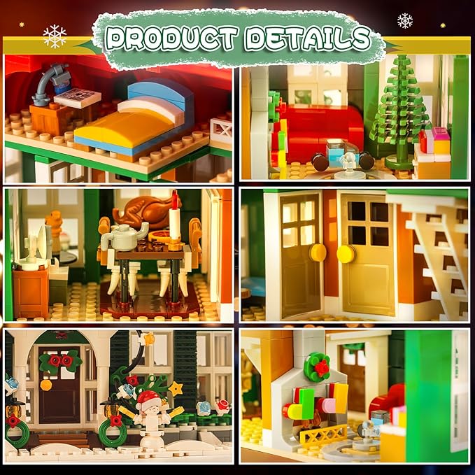 Christmas House Building Set with Light for Adults NO Compatible with Lego House 1187PCS Holiday Loness Home Boys House Building Kits Christmas for Movie Fans Friends Family