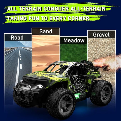 1:18 RC Monster Truck for Boys Kids 4-7-8-12 All-Terrain Off-Road Remote Control Car with LED Lights &amp Spray 40 Min Playtime 2.4GHz Fast Response Graffiti Jeep Toy Easter Gift RC Car for Kids