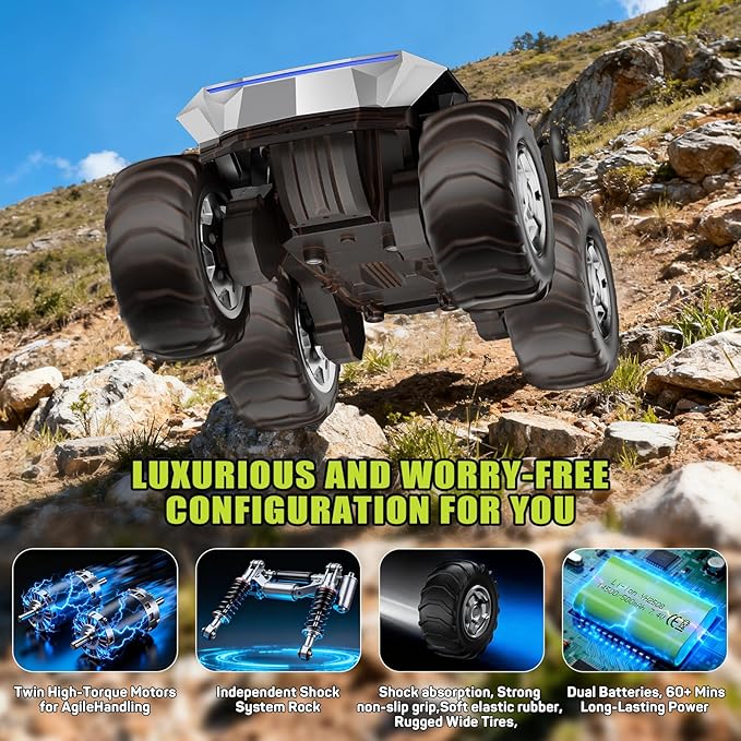 1:16 RC Truck Remote Control Car 4WD Waterproof Amphibious RC Car All Terrain PickupTIME4DEALS 2.4GHz Remote Monster Truck with 360° Rotating Standing Stunt Toy Truck for Kids Boys 6 7 8 9 10 11 12+
