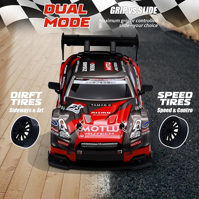 RC Drift Car 1:24 Scale Remote Control Vehicle for Kids2.4GHz 20KM/H 4WD High Speed RC Cars with LED Light Two Batteries &amp Drifting Tires Racing Sport Toy Cars for Adults Boys Girls Kids 8602BU