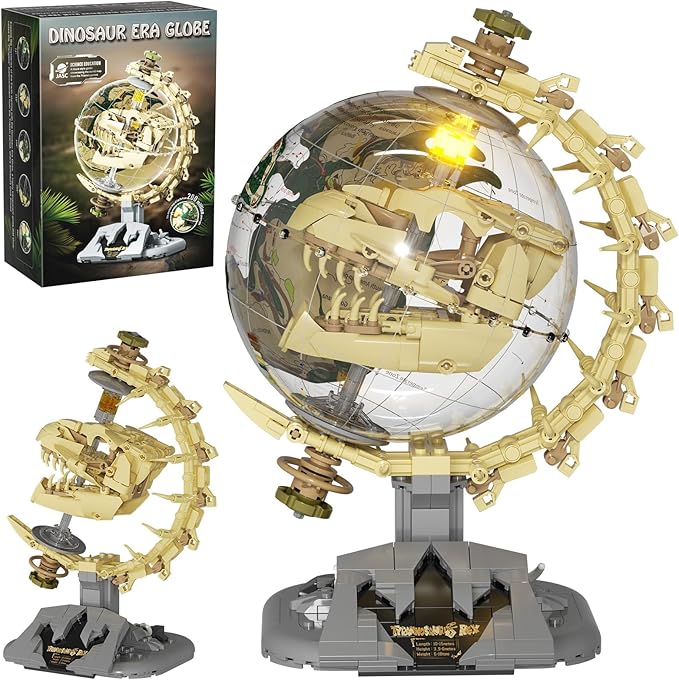 Dinosaur Skull Fossils Globe Building Set360° Rotatable Globe Display Model with LED LightSTEM Skeleton Model Educational Toy Gifts for Boys and Girls Ages 14+