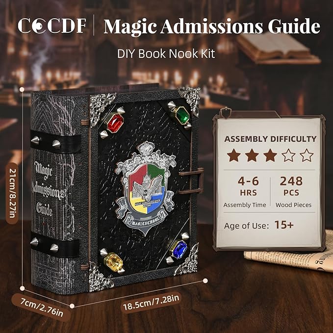Magic Book Nook Kit - DIY Miniature House Dollhouse Kit for Adults Booknook Tiny House Bookshelf Decor 3D Wooden Puzzle Gifts for Family Friends (Magic Admissions Guide)
