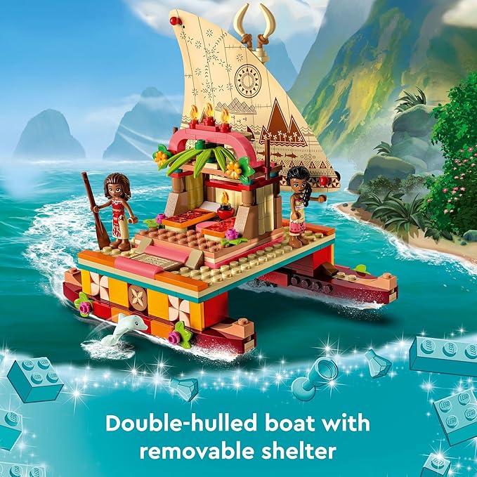 LEGO Disney Princess Moana's Wayfinding Boat Building Toy 43210 Disney Princess Toy Set with Moana and Sina Mini-Dolls Dolphin Figure Disney-Inspired Pretend Play Toy for Kids Boys Girls Ages 6+