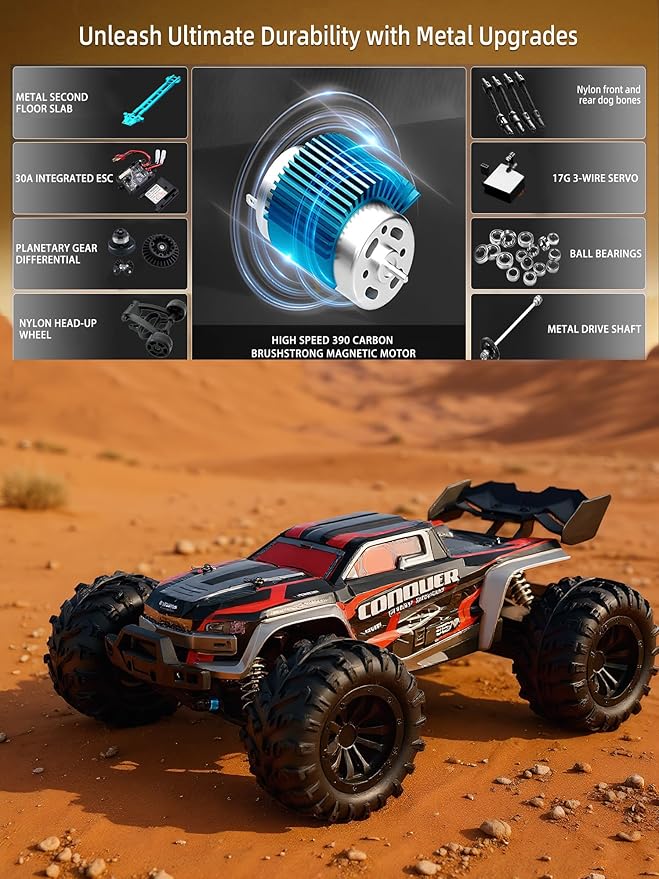 1:16 Scale RC Cars for Adults High-Speed 4WD Offroad Hobby Remote Control Truck 50km/h Fast 2.4GHz All Terrain RC Monster Buggy with 2 Batteries (RTR/Green)