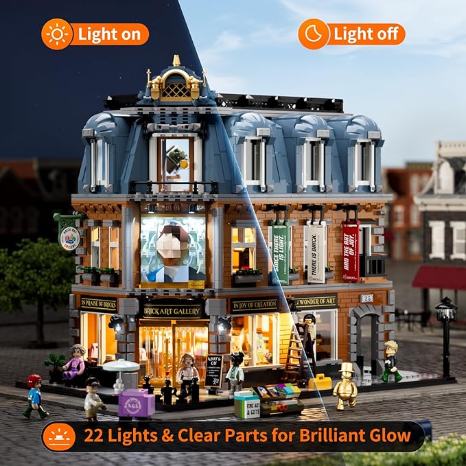 Brick Art Gallery Lighting Building Bricks Set - Town Life City Modular Collection Kit with Minifigures 3400 Pcs for Adults &amp Teen &amp Visual Art Lovers