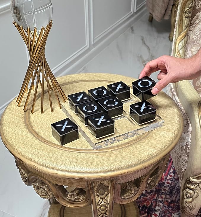 Modern Tic Tac Toe for Home Decoration Black Acrylic XO with Clear Base Decorative Tic Tac Toe Table Top Decoration Coffee Table Decor X/O Board