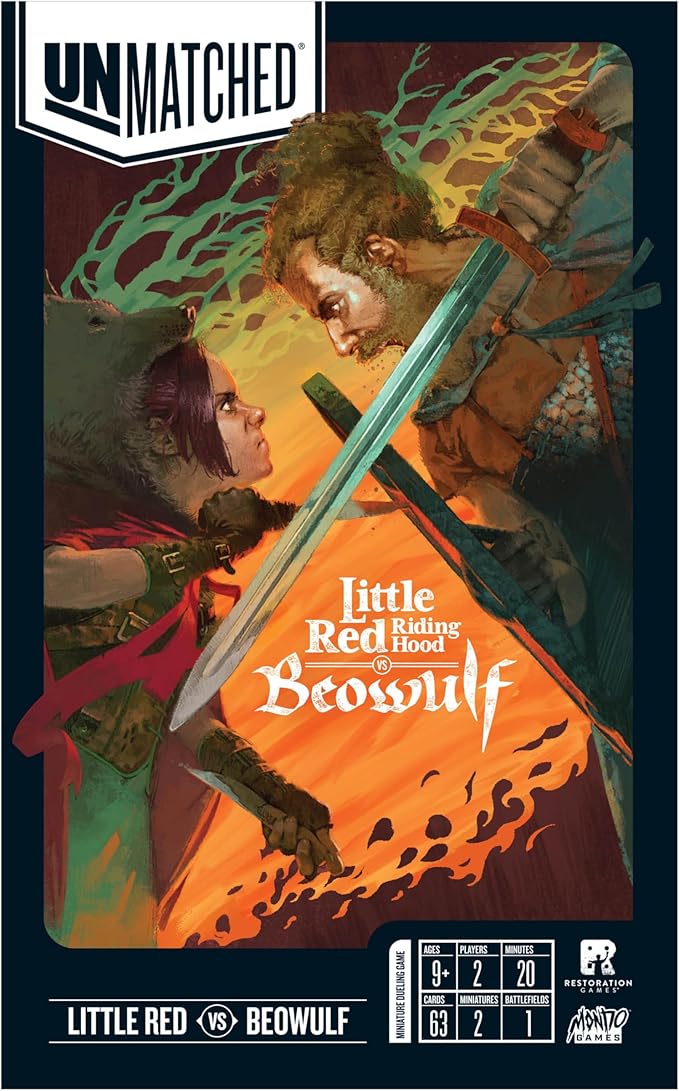 Restoration Games Unmatched Little Red Riding Hood vs Beowulf - Strategy Board Game for 2 Players - Heroes Expansion with Miniatures Unique Decks and Battlefield - 20 Min Playtime - Ages 9+