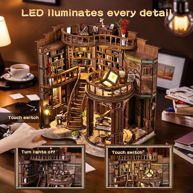 Book Nooks for Adults DIY Miniature Dollhouse Book Nook Kit Model Kits Craft Kits for Adults 3D Wooden Puzzle Book Nook Craft Bookshelf Decor Adult Craft Kits Gift with Led Light