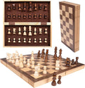 Premium Wooden Chess Set 15.7 Inches Chess Board Game Set for Adults - Folding Board - Pieces Storage Slots Handmade Portable Travel Chess Game - Beginner Chess Set for Kids 6 up Age