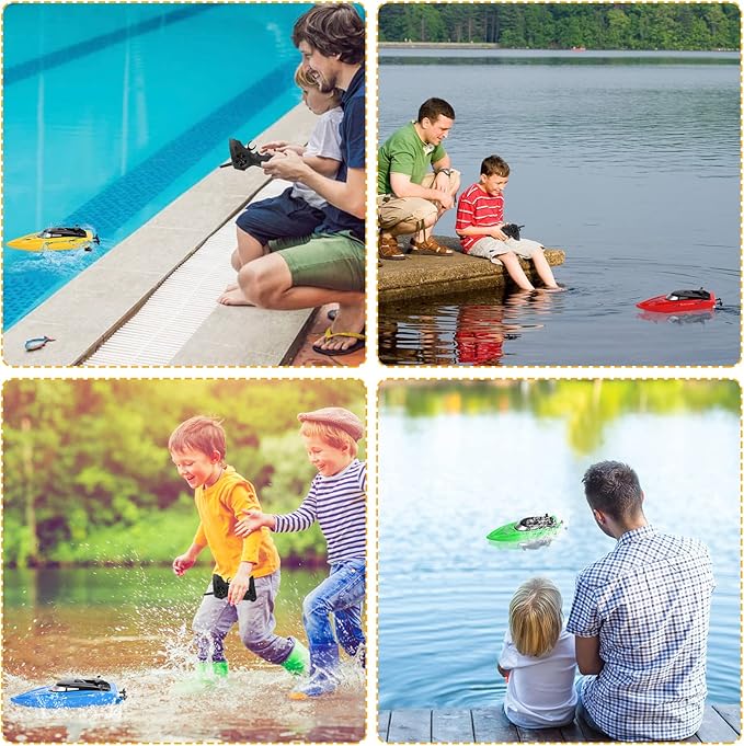 Lumiparty 4PACK RC BoatRemote Control Boats for Kids and Adults10km/H 2.4G High Speed Remote Control Boat Fast RC Boats for Pools and Lakes with 8 Rechargeable Battery.