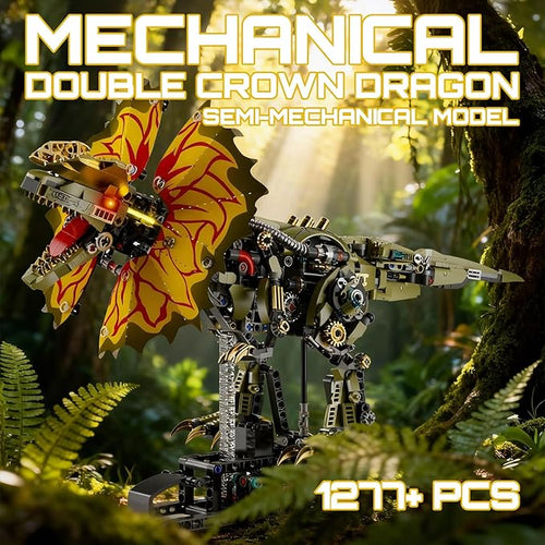 1277 Pcs Mechanical Dilophosaurus Building Blocks Set Steampunk Dinosaur Model with LED Eyes and Manual Linkage Robot STEM Display Gift for Adults&amp Teens