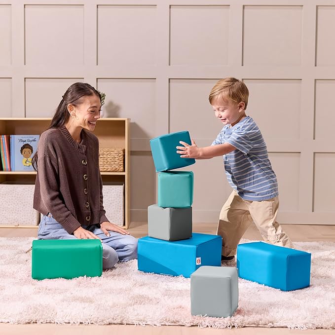 EarlyBuilder Foam Stacking Block Set Small Soft Play Contemporary 7-Piece