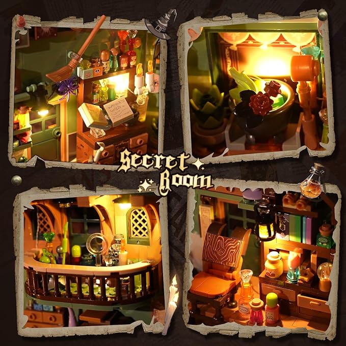 Magic Potion Booknook Building Set with Light DIY Bookend Building Block Kit for Home Decor Bookshelf 990 PCS Miniature Book Nook House Building Brick Model for Adults Kids Boys Girls Age 8+
