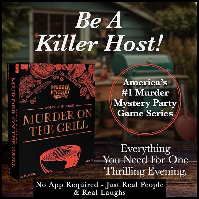 Murder Mystery Party Games - A Murder on the Grill Host Your Own Cookout Murder Mystery Dinner for 8 Adult Players Solve the Case with Crime Scene Clues 18 Years and Up