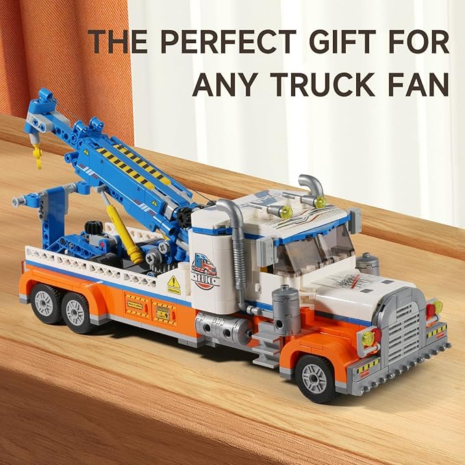 Tow Truck Building Block SetRoad Rescue Vehicle with Crane Toy Model Building KitCity Crane Construction Vehicles Building KItGifts for Kids Ages 6+