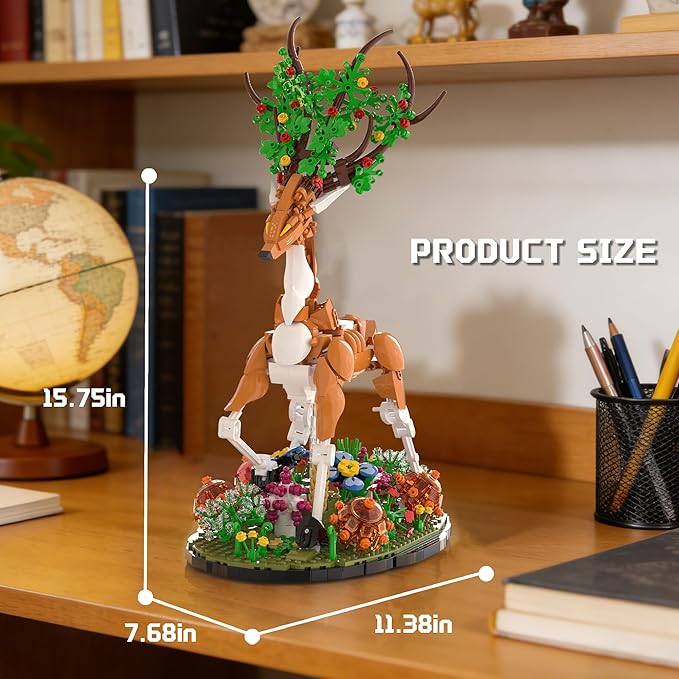 Elk Building Set with Flowers for Adults Compatible with Lego Animal Deer Botanical Collection Model for Home Office Art Decor -1220PCS