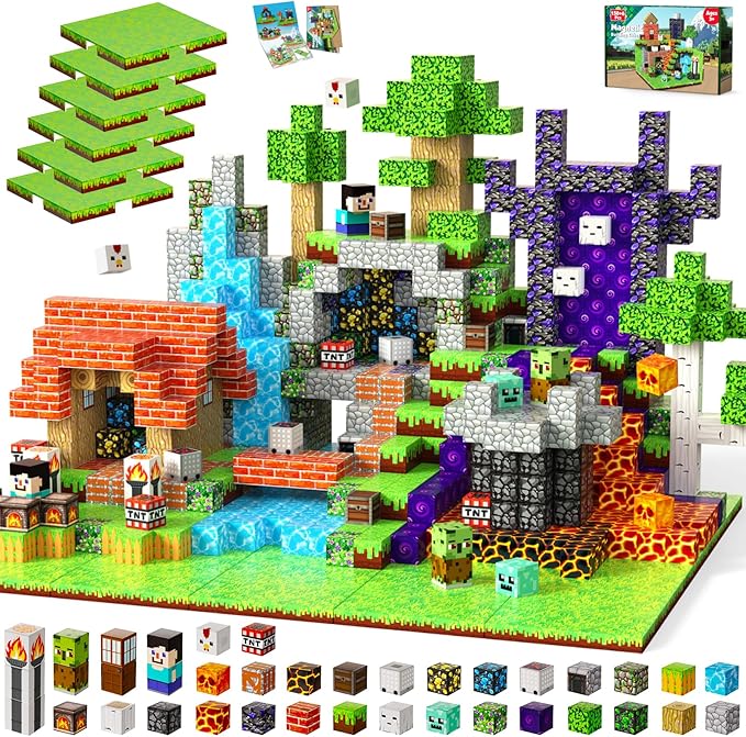 150PCS Magnetic Blocks with 6 Base Plate - Building Blocks Cubes for Kids Ages 4-8 STEM Magnet Building Toys Boys Girls Easter Birthday Gifts Preschool Educational Learning Toy for 3+ Years Old