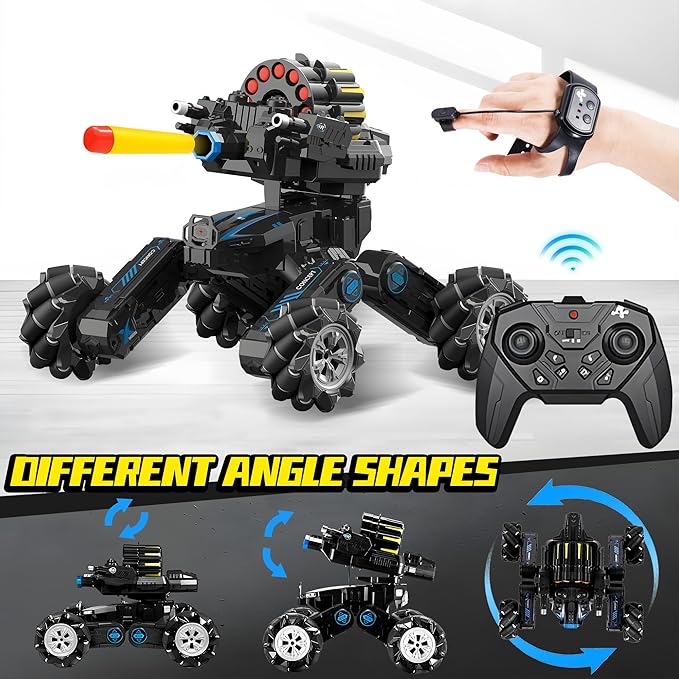RC Tank Car with DriftHand Gesture Control Dual Mode Stunt Truck with Light Spray and Music 2.4Ghz Free Deformation Remote Control Fighting Bullets Vehicle for Kids