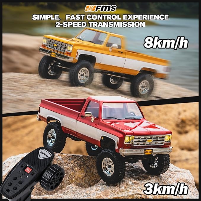 BEEZRC FMS 1/18 RC Crawler FCX18 Chevy K10 RC Truck RTR RC car Official Licensed Model Car 8km/h 4WD 900mAh Hobby RC Cars Remote Control Car with LED Lights Vehicle 4-Ch 2.4GHz Transmitter(Black)