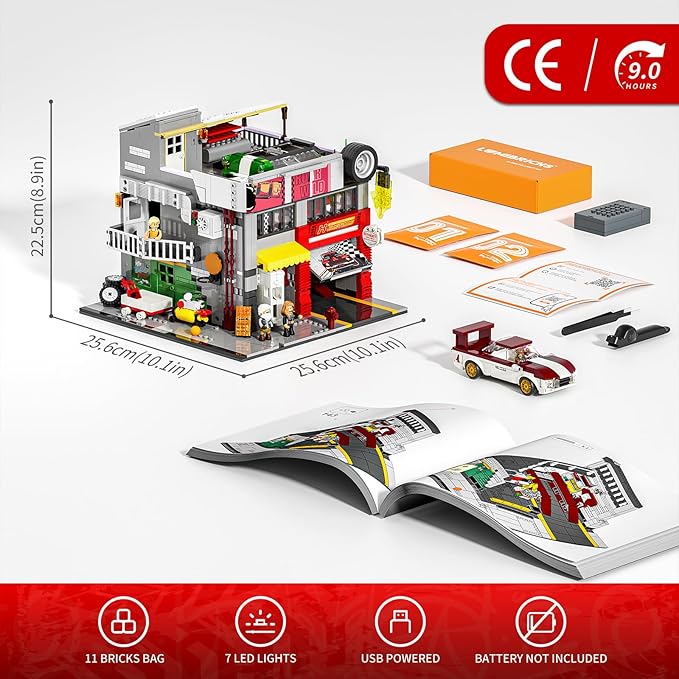 Street MOD Garage Lighting Building Bricks Set - Street Fusion City Car Modification Shop Modular Building Collection Kit 1935 Pcs for Adults &amp Teen &amp Car Lovers
