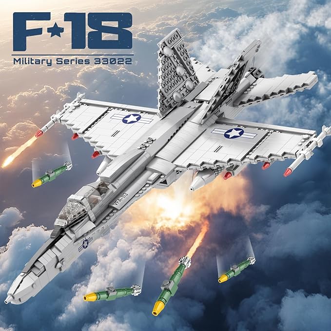 Reobrix F-18 Fighter Jet Building Sets for Adults Military Hornet Fighter Display Model 33022 Technical Military Plane Collectible Set Toys Gifts for Aviation Fans Adults (1387 PCS)