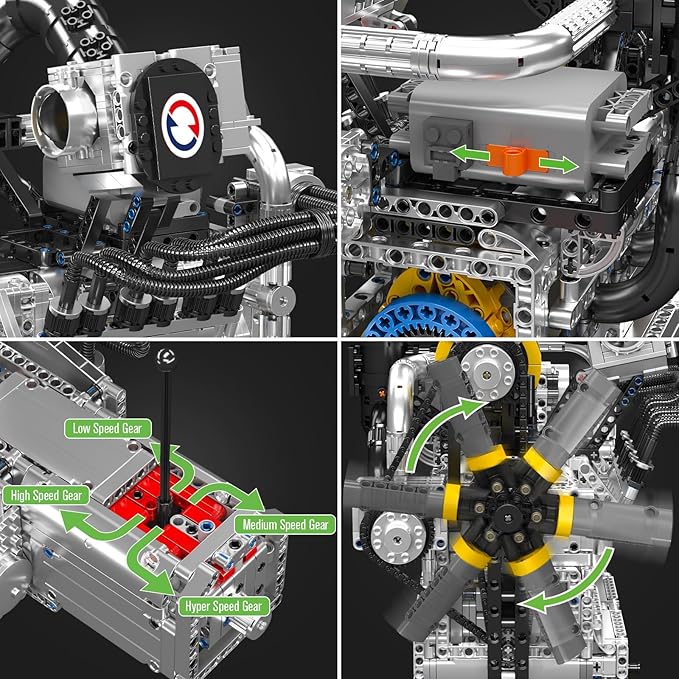 Mould King 10214 Engine Model kit That Runs Build Your Own Cars 4-Speed Transmission Engine That Works Engineering Kit for Display Collection STEM Kit Gift for Adults 14+ Teens/Adult (2177 Pcs)